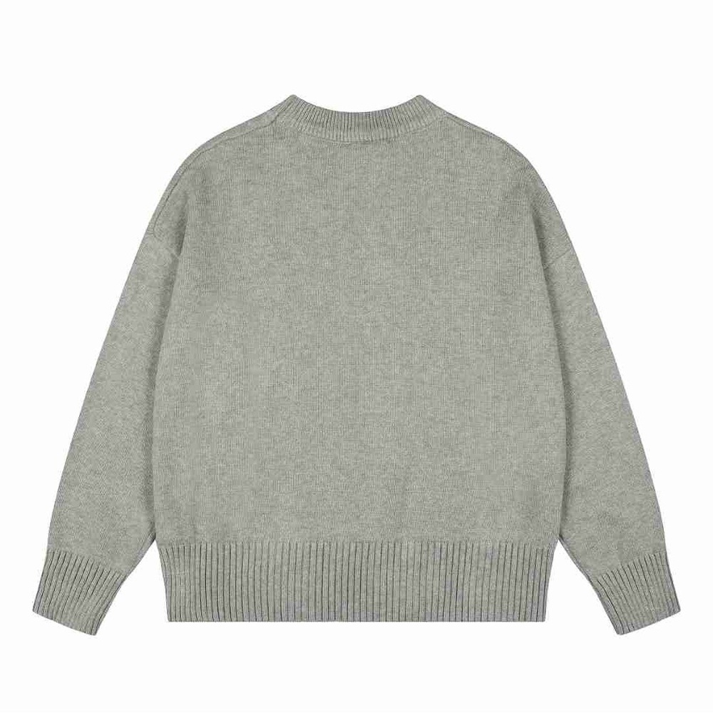 Ami Gray Crewneck Sweater with Black Heart Motif - Picture 2 of 8